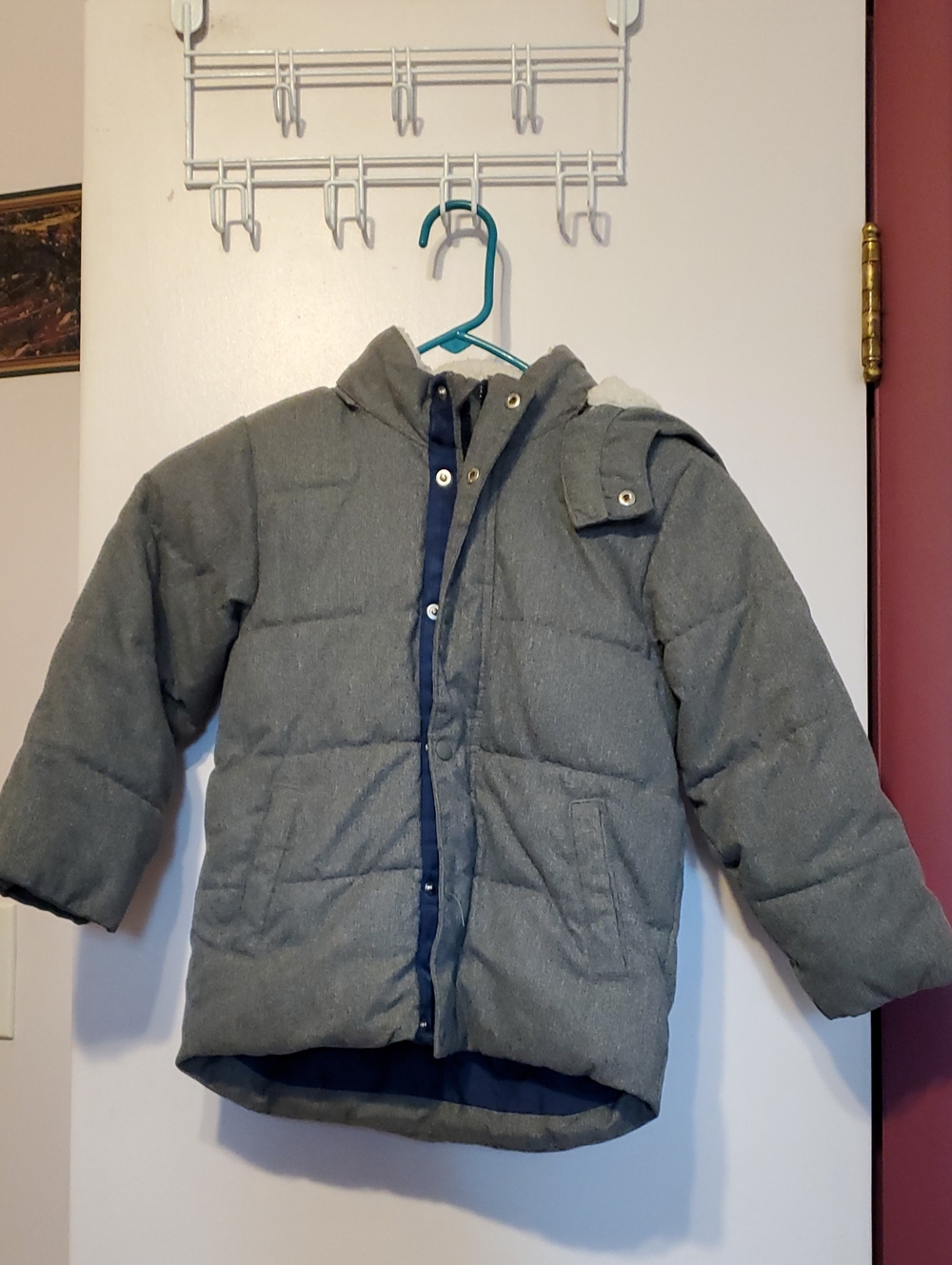Kids Puffer Jacket - Gray Hooded Winter Coat